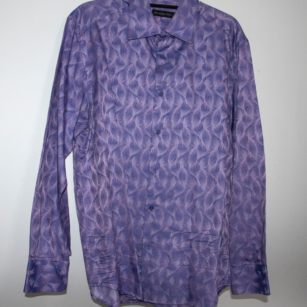 VINTAGE JHANE BARNES MEN'S BUTTON DOWN SHRT -  BEAUTIFUL LEAF DESIGN PURPLE
